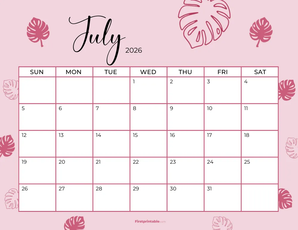 Printable July Calendar 2026 Template 19