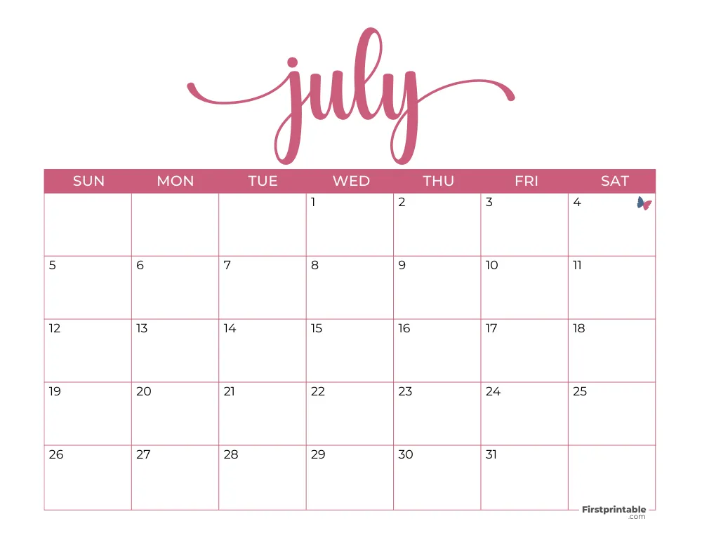 Printable July Calendar 2026 Template 21