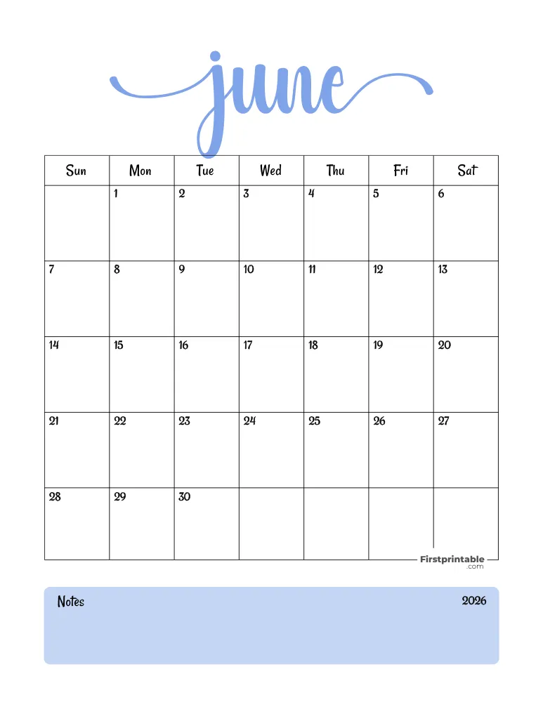 Printable June Calendar 2026 Template 04
