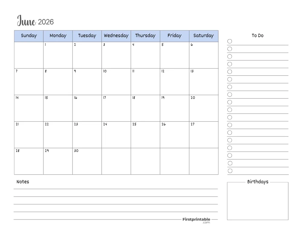 Printable June Calendar 2026 Template 15