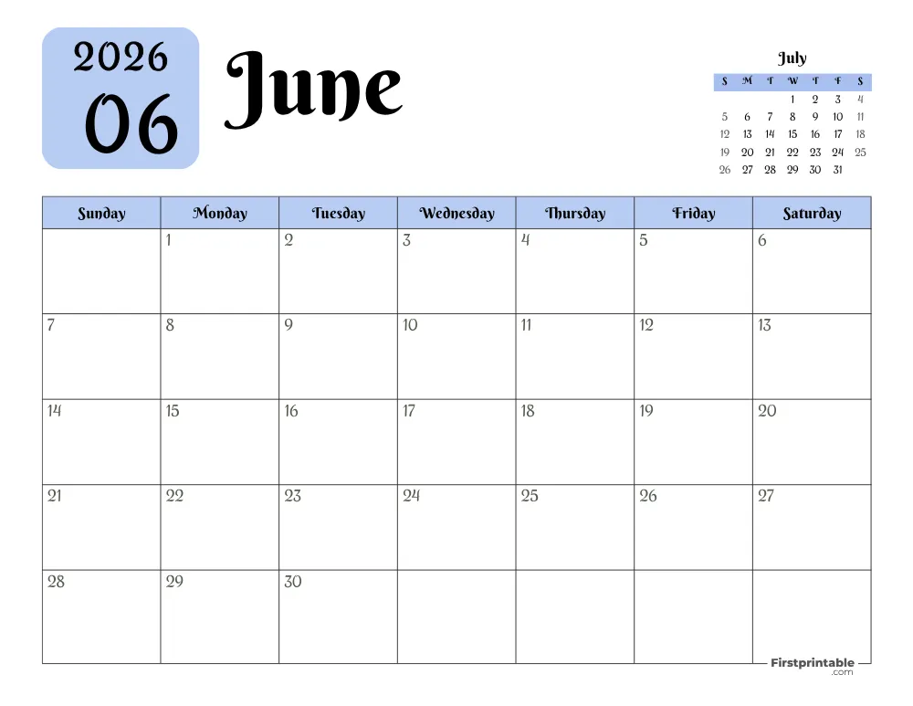 Printable June Calendar 2026 Template 16