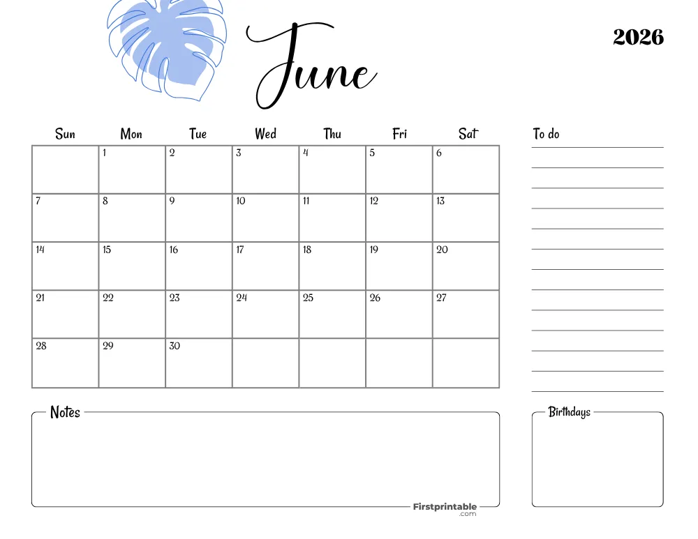 Printable June Calendar 2026 Template 18