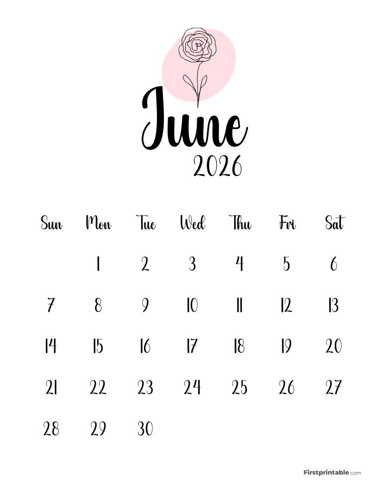 Printable June Calendar 2026 Template 50