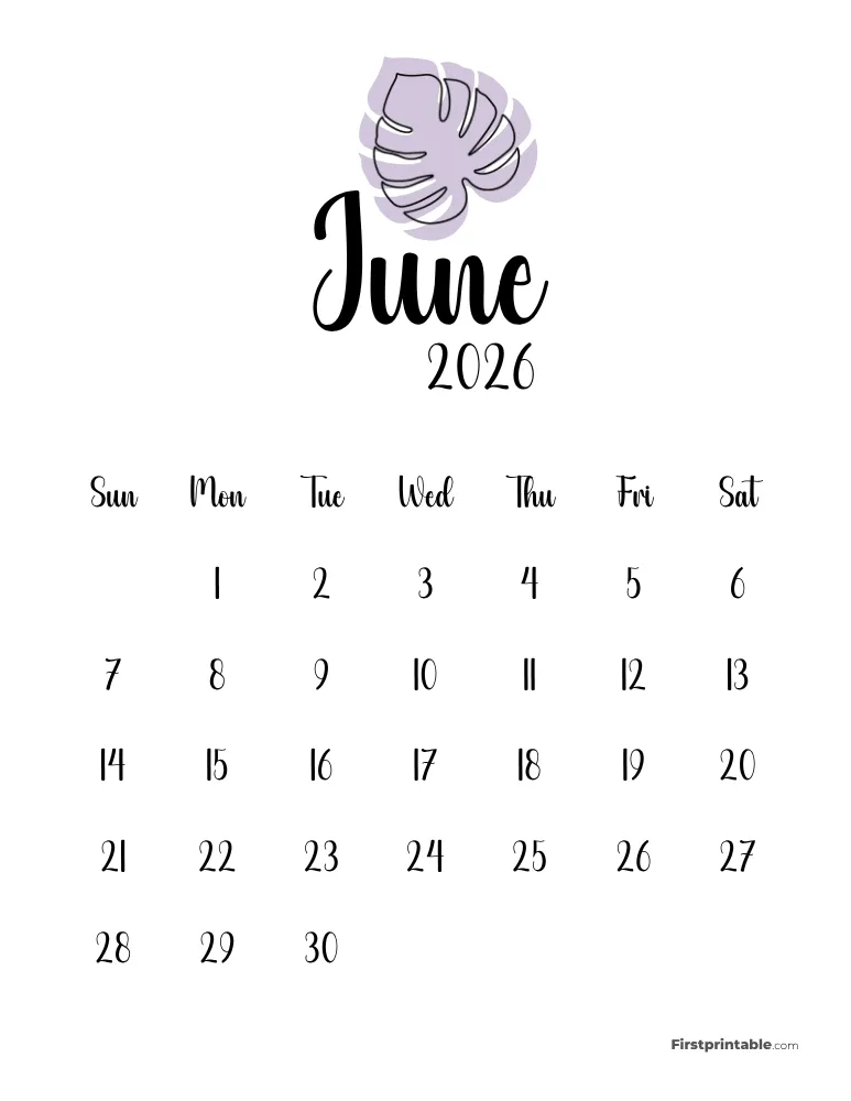Printable June Calendar 2026 Template 51