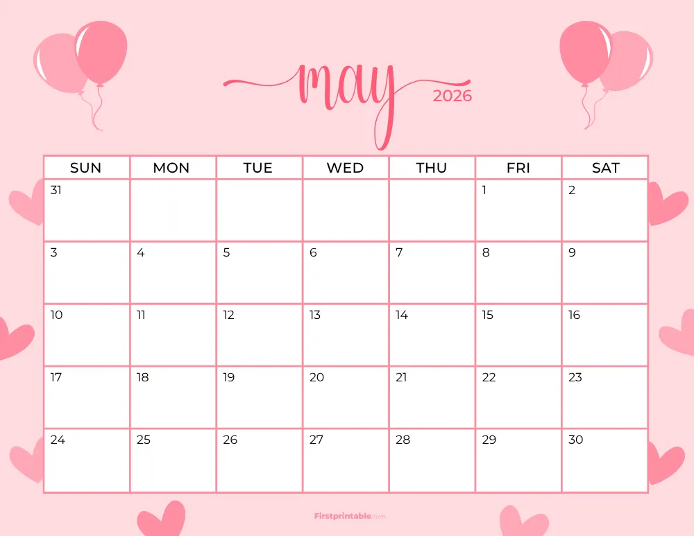 Printable May Calendar 2026 Mothers Day Template 20