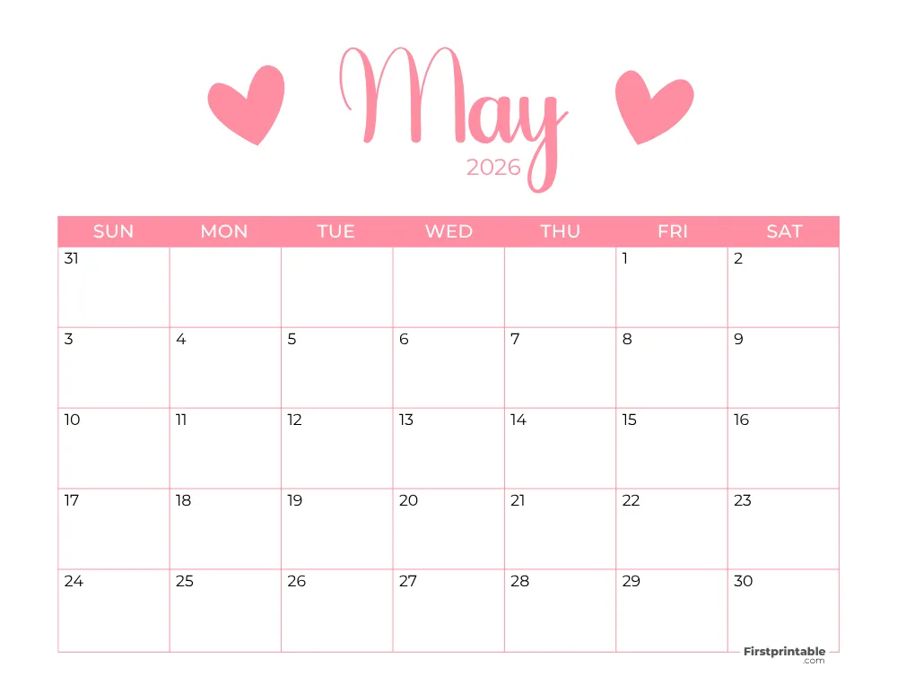 Printable May Calendar 2026 Mothers Day Template 22