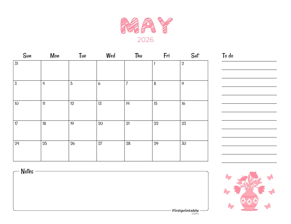 Printable May Calendar 2026 Mothers Day Template 23