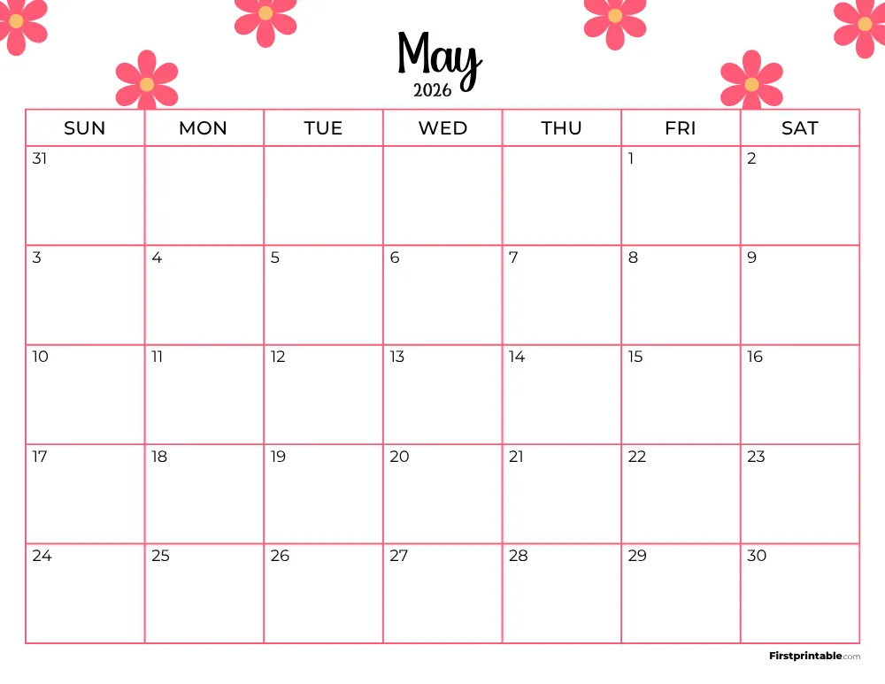 Printable May Calendar 2026 Template 17