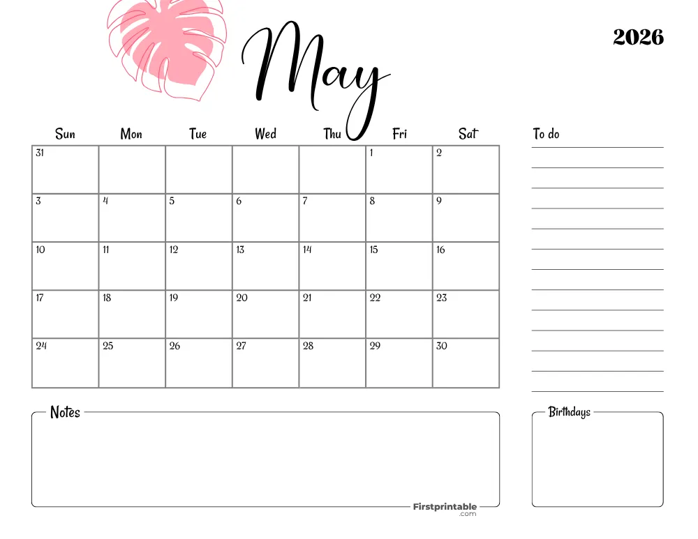 Printable May Calendar 2026 Template 18