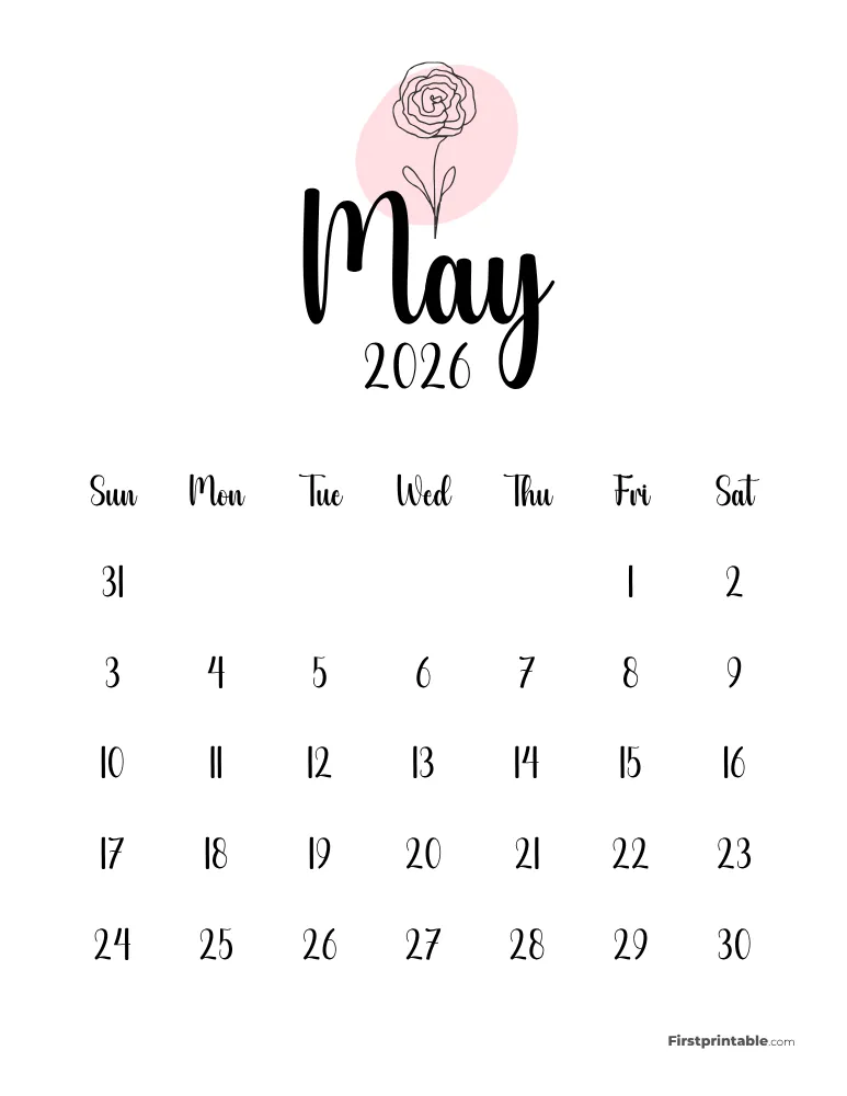 Printable May Calendar 2026 Template 50