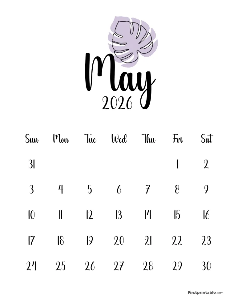 Printable May Calendar 2026 Template 51