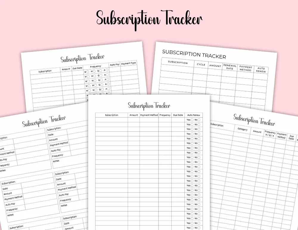Printable Subscription Tracker Printable Subscription Tracker