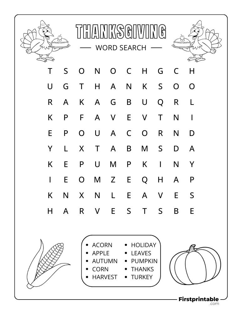 Thanksgiving Word Search - Easy 01