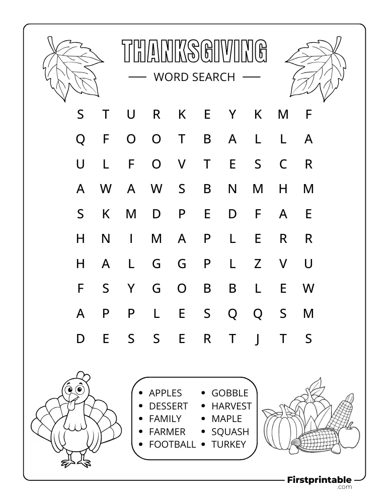 Thanksgiving Word Search - Easy 02