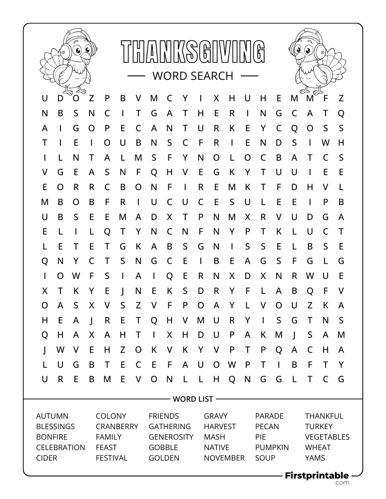 Thanksgiving Word Search - Hard 01