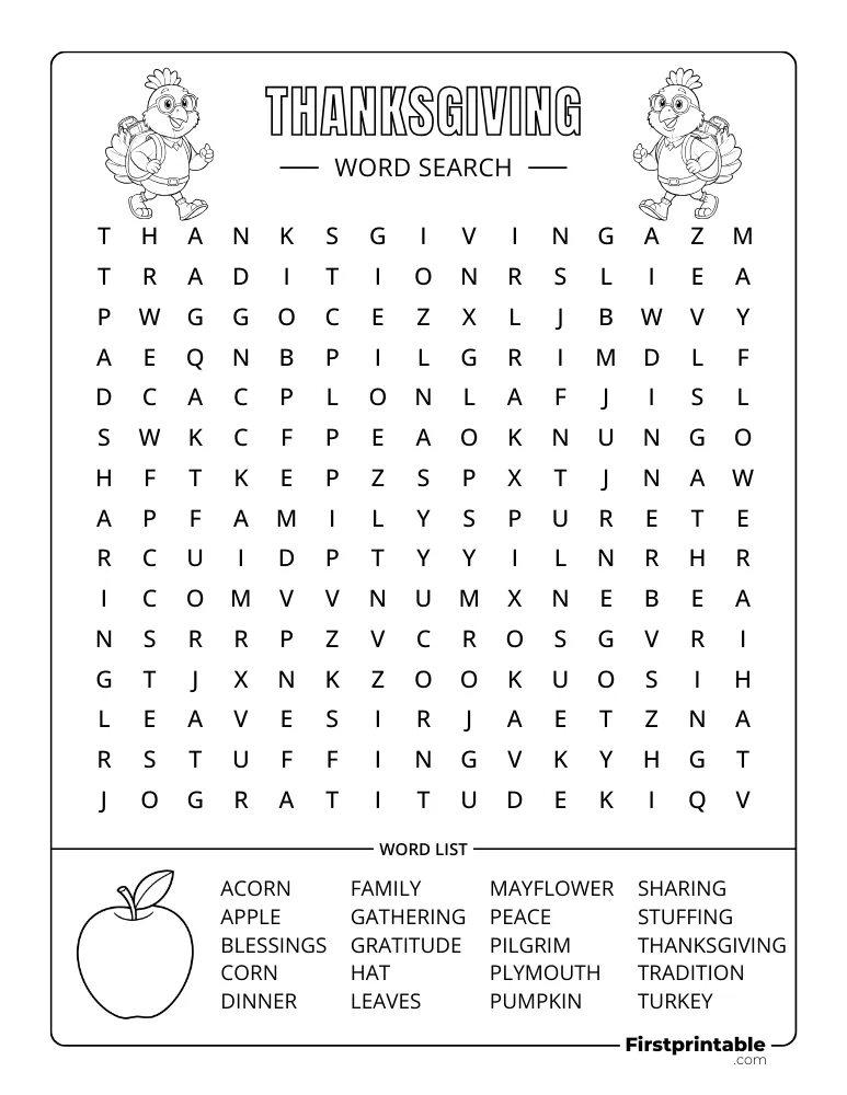 Thanksgiving Word Search - Medium 01