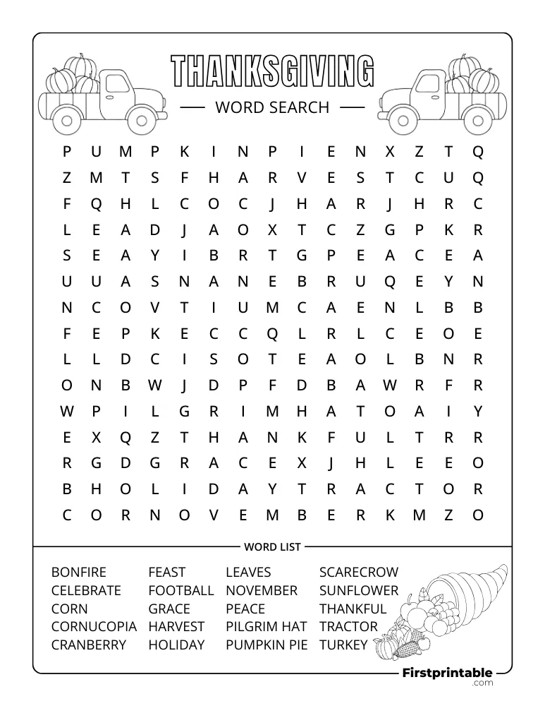 Thanksgiving Word Search - Medium 02