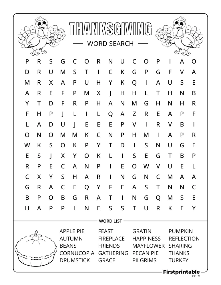 Thanksgiving Word Search - Medium 03