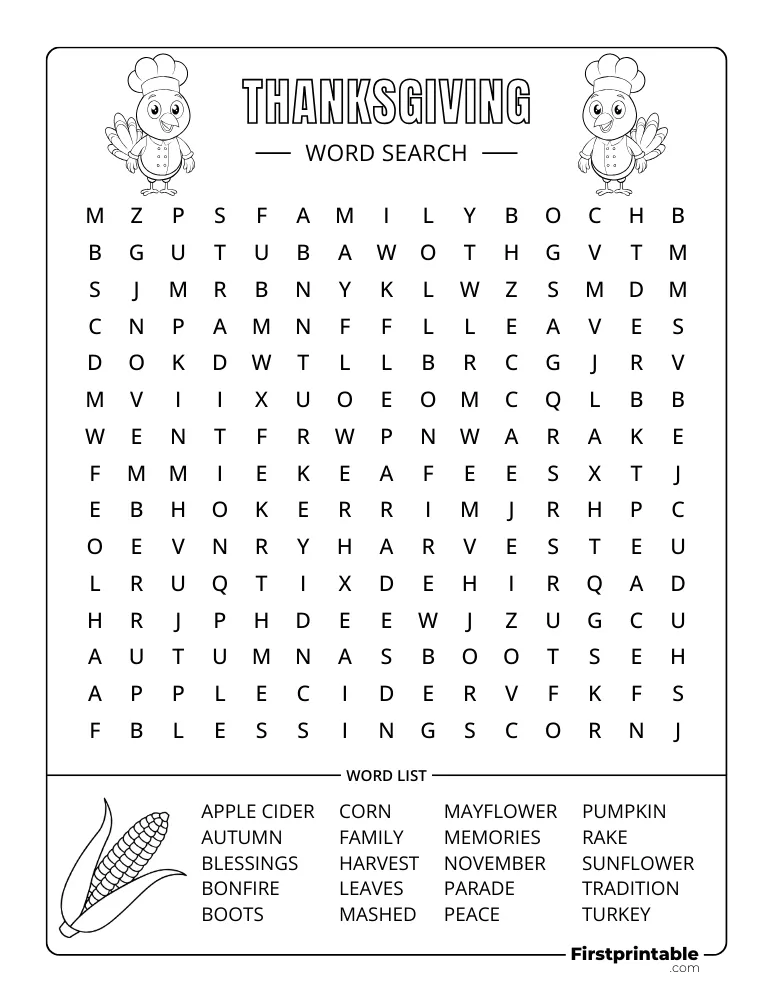 Thanksgiving Word Search - Medium 04