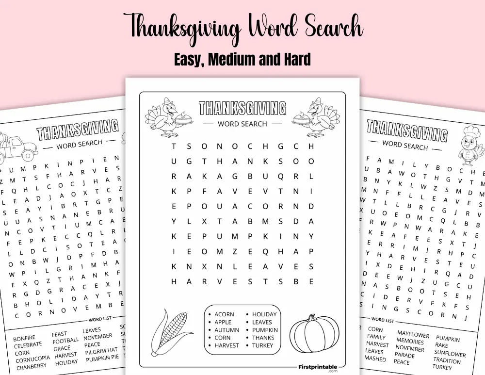 Printable Thanksgiving Word Search Printable Thanksgiving Word Search