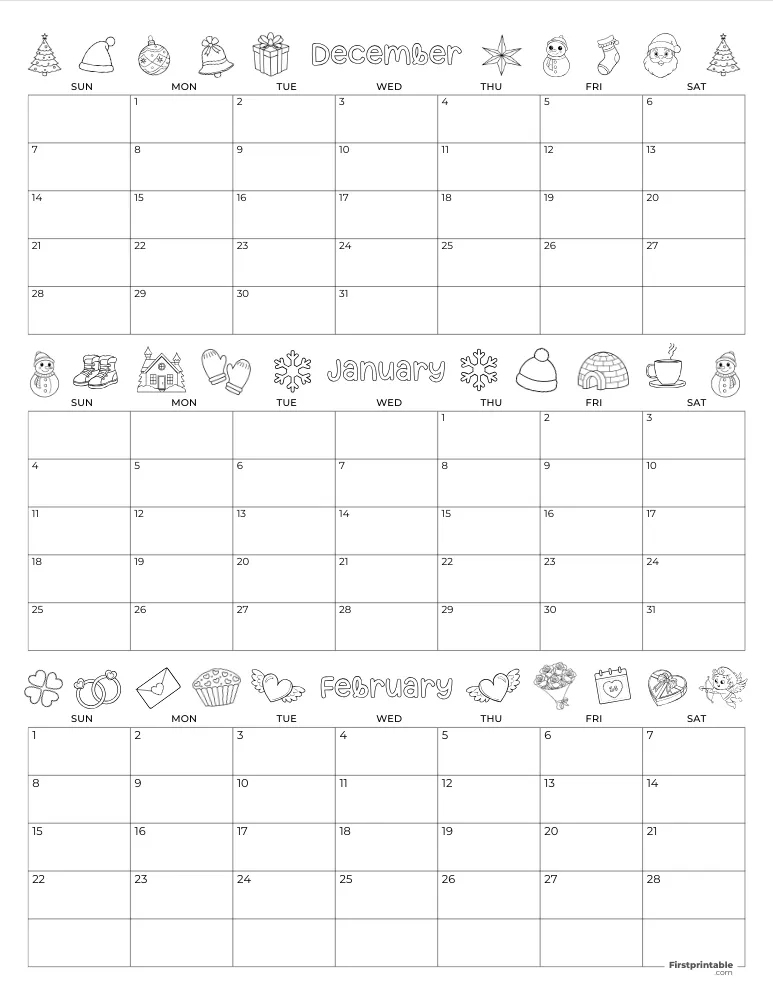 Printable Winter Calendar 2025-2026 Template 03