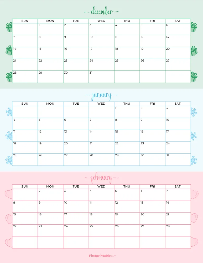 Printable Winter Calendar 2025-2026 Template 04