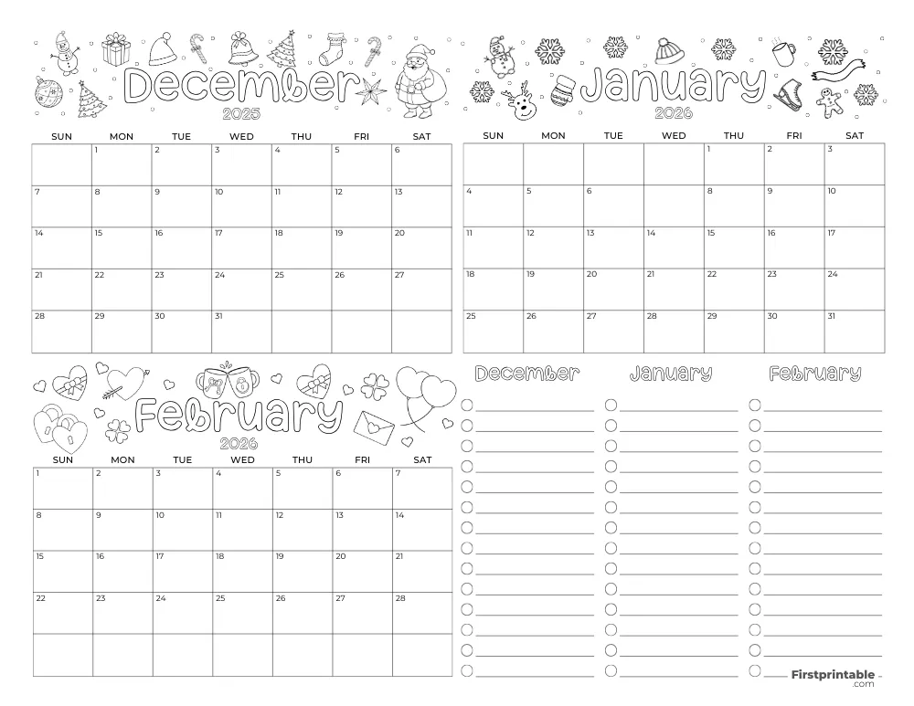 Printable Winter Calendar 2025-2026 Template 11
