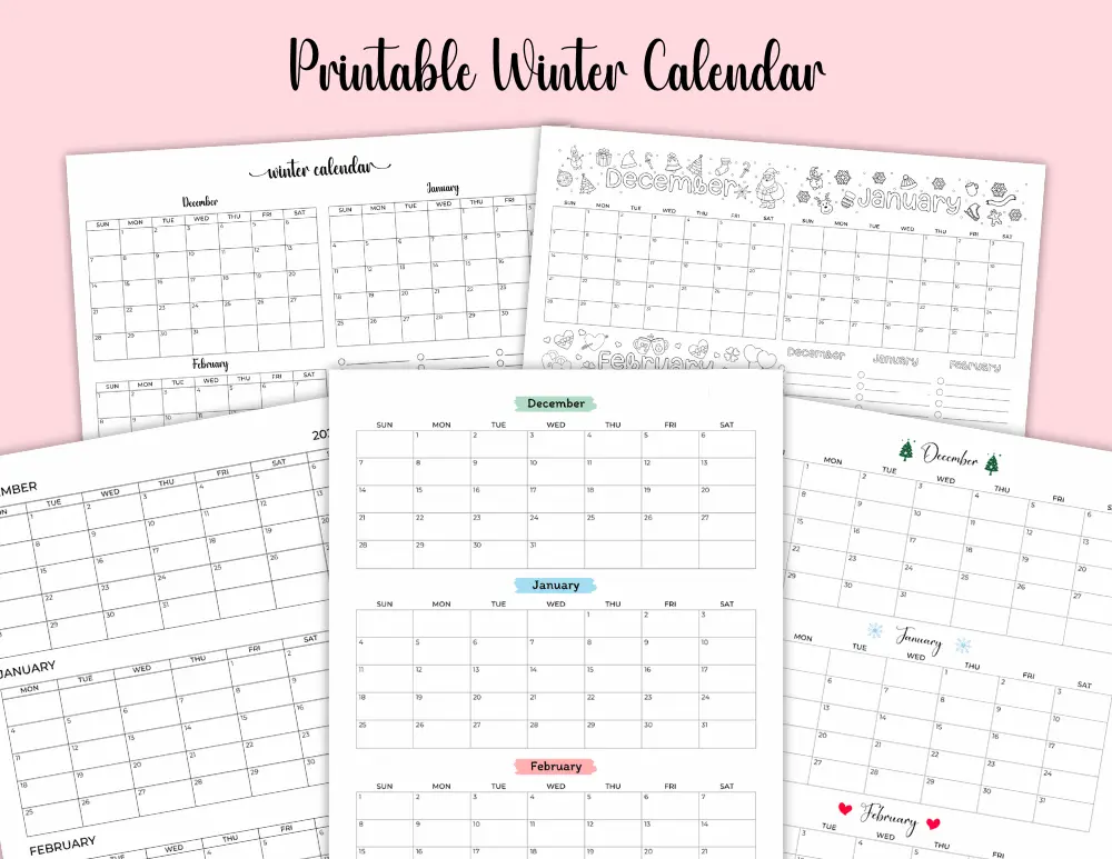 Printable Winter Calendar Printable Winter Calendar