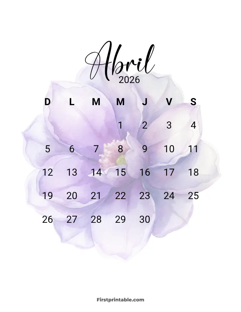 Spanish Printable April Calendar 2026 Template 27