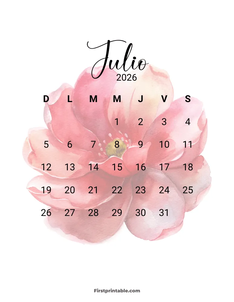 Spanish Printable July Calendar 2026 Template 27