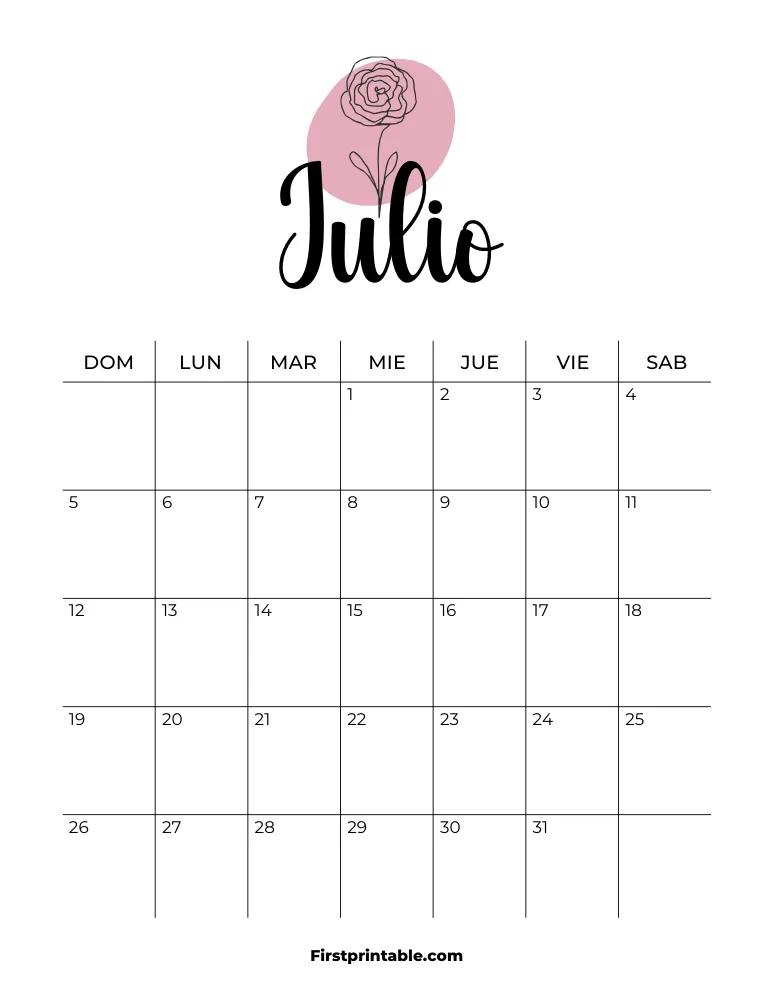 Spanish Printable July Calendar 2026 Template 32