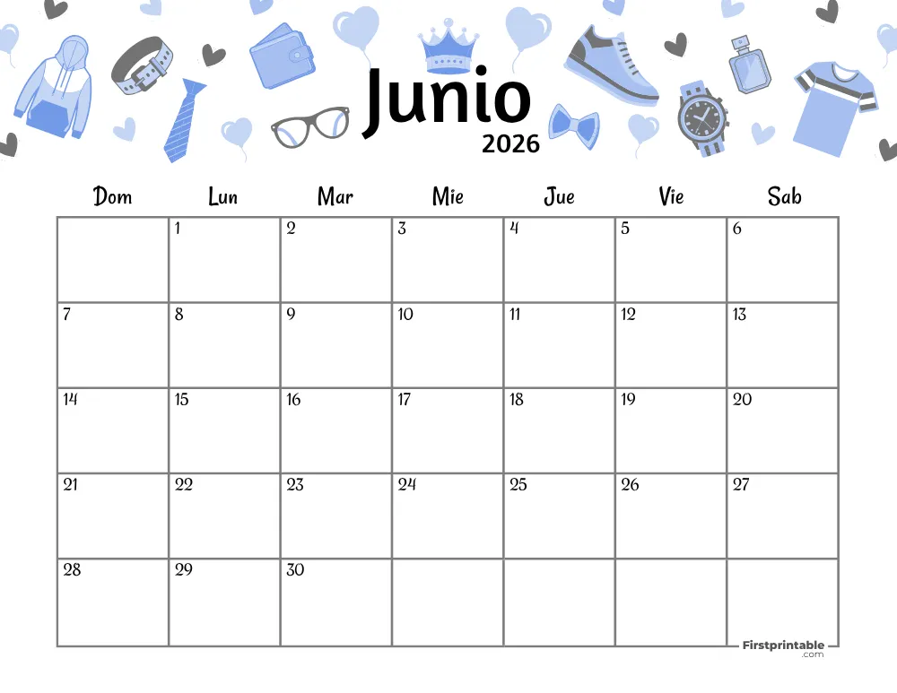 Spanish Printable June Calendar 2026 Fathers Day Template 39