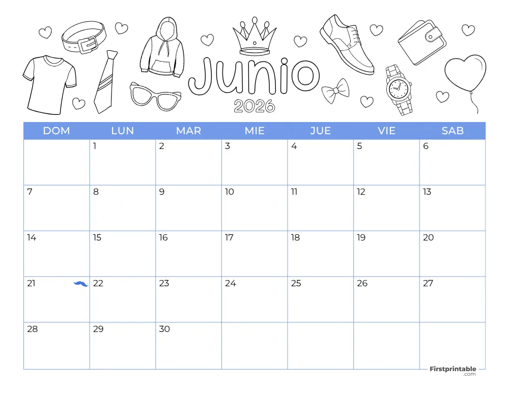 Spanish Printable June Calendar 2026 Fathers Day Template 40