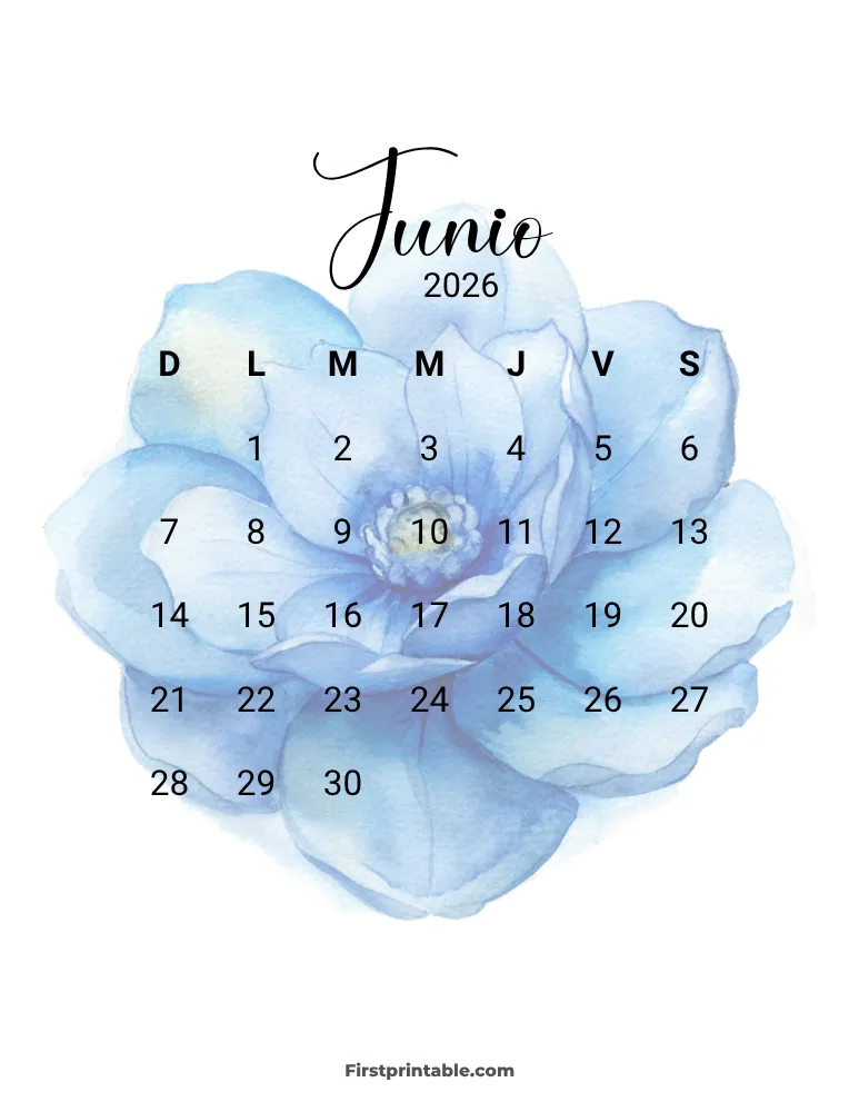 Spanish Printable June Calendar 2026 Template 27