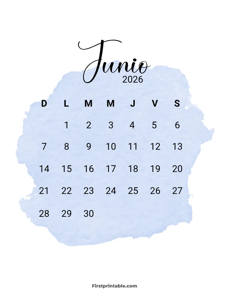 Spanish Printable June Calendar 2026 Template 30