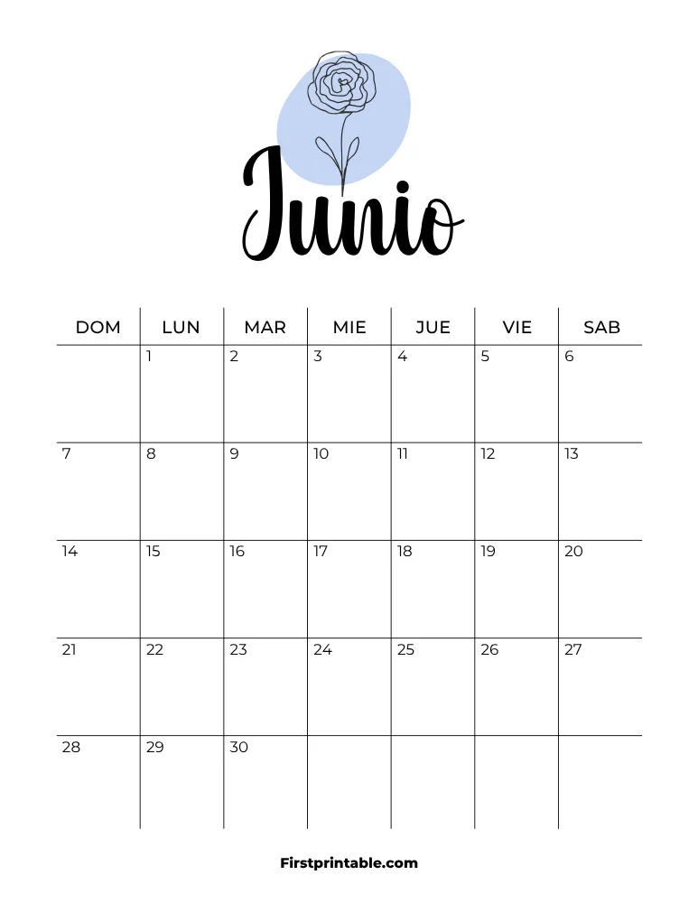 Spanish Printable June Calendar 2026 Template 32