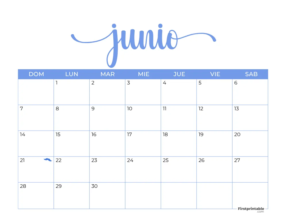 Spanish Printable June Calendar 2026 Template 38