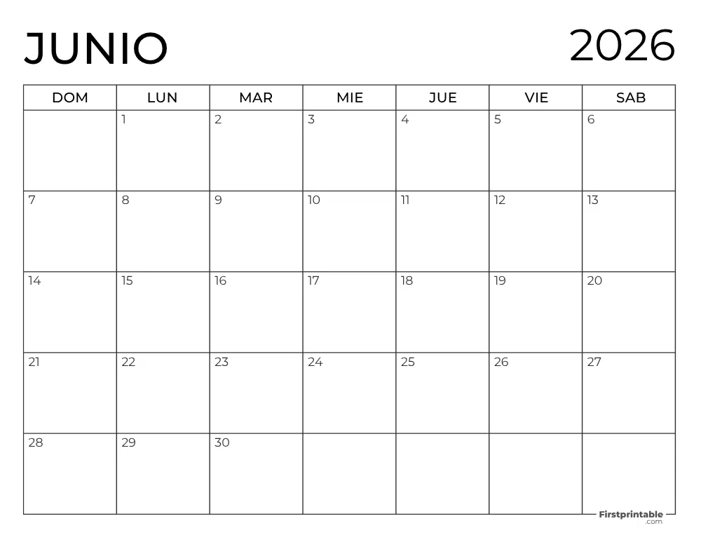Spanish Printable June Calendar 2026 Template 44
