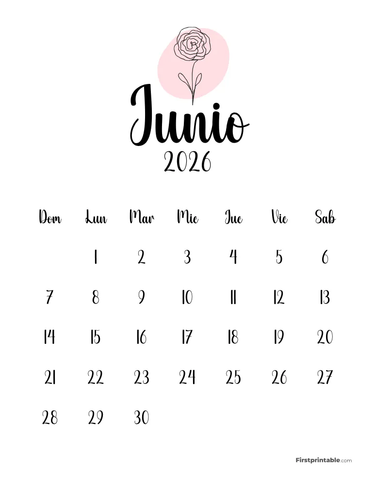 Spanish Printable June Calendar 2026 Template 48