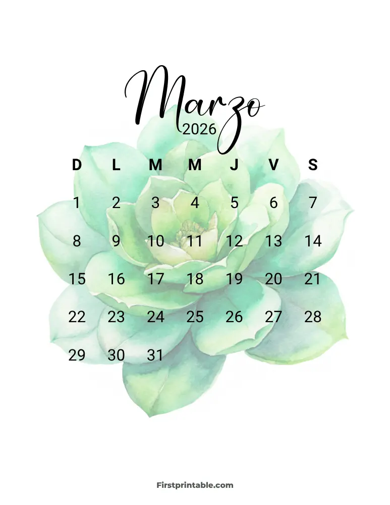 Spanish Printable March Calendar 2026 Template 27