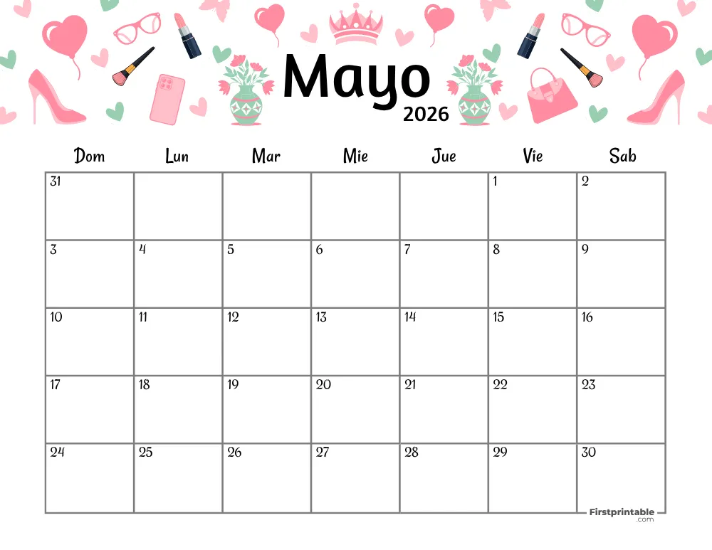 Spanish Printable May Calendar 2026 Mothers Day Template 39
