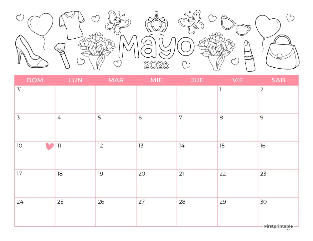 Spanish Printable May Calendar 2026 Mothers Day Template 40