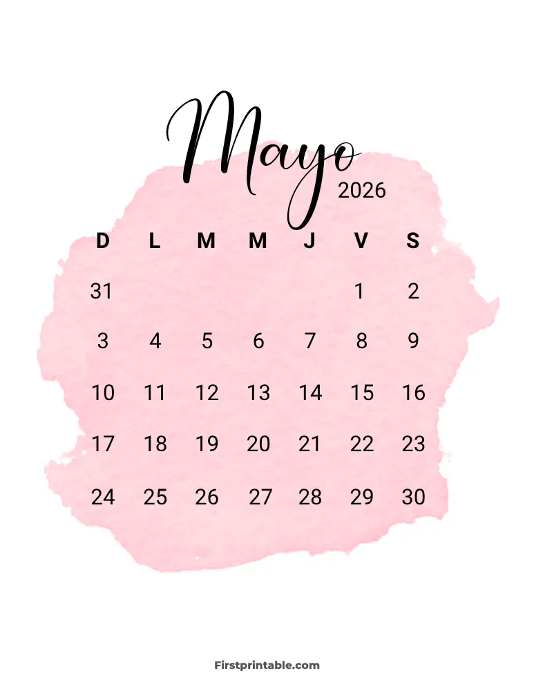 Spanish Printable May Calendar 2026 Template 30