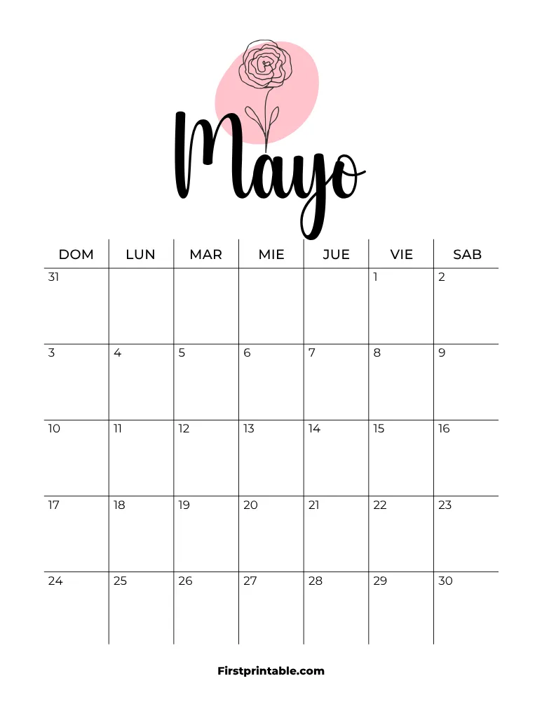 Spanish Printable May Calendar 2026 Template 32