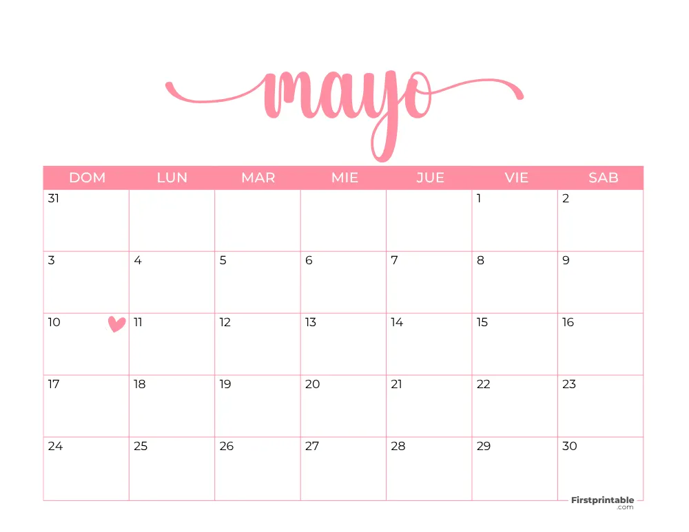 Spanish Printable May Calendar 2026 Template 38