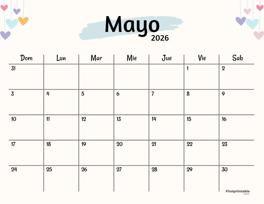 Spanish Printable May Calendar 2026 Template 42