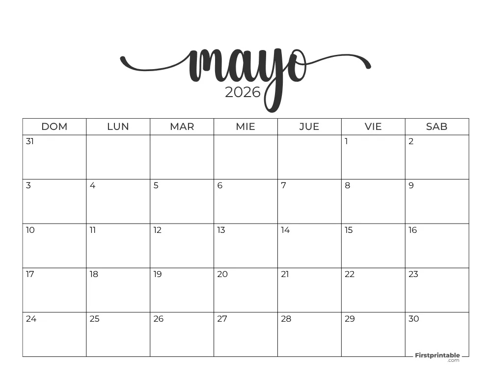 Spanish Printable May Calendar 2026 Template 43
