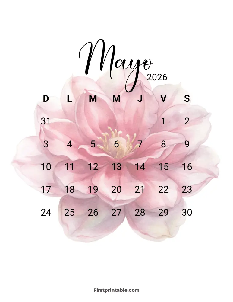 Spanish Printable May Calendar 2026 Template 27