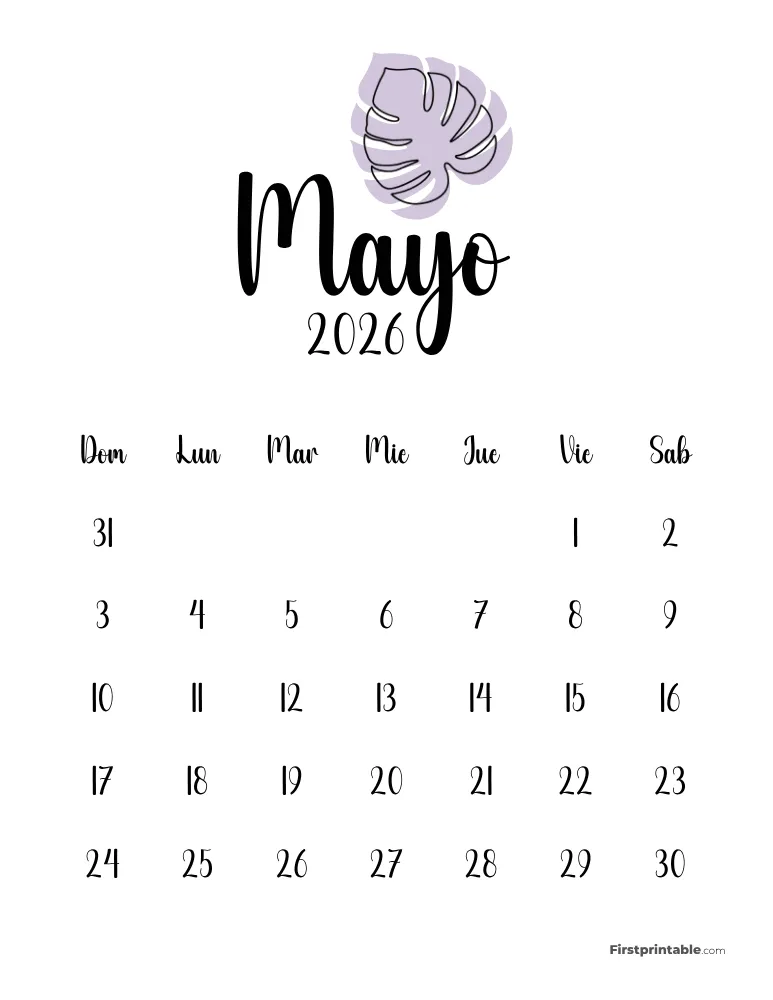 Spanish Printable Mayo Calendar 2026 Template 49