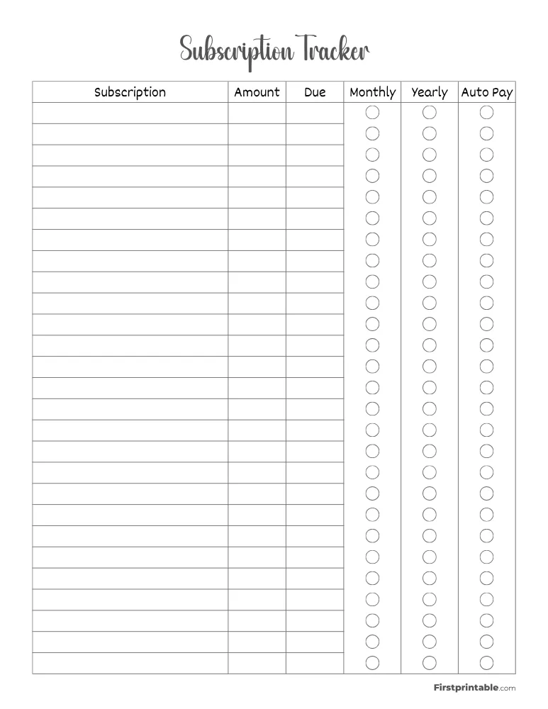 Subscription Tracker Template 01